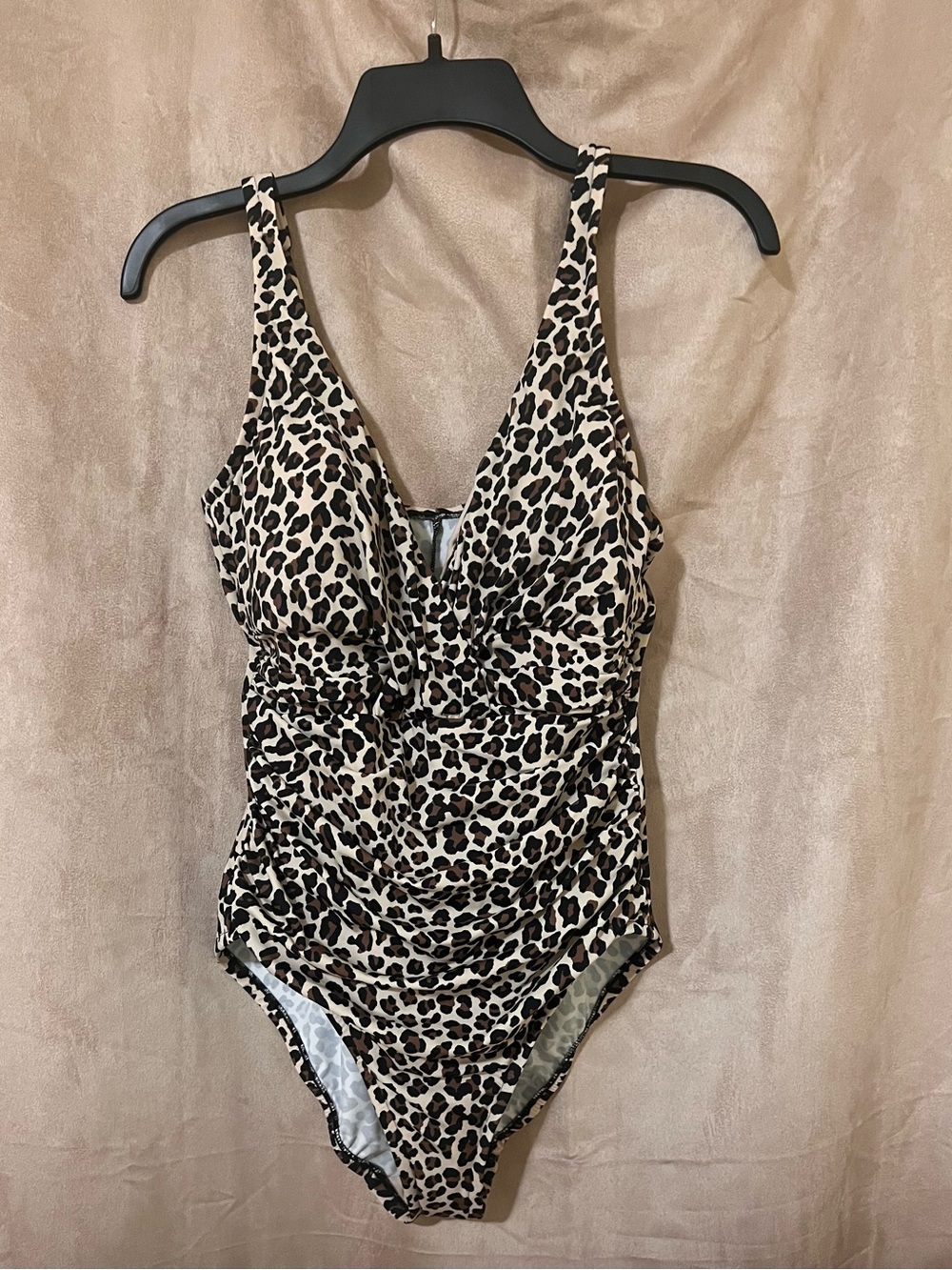 Leopard Print One-Piece Swimsuit - Beige, Black, Brown NWT w liner Size 10